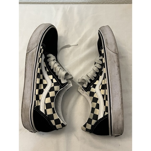 Vans Low Skate Shoes Unisex M7.5 W9 Black Checkered Suede Lace Up Old Skool - Picture 6 of 8